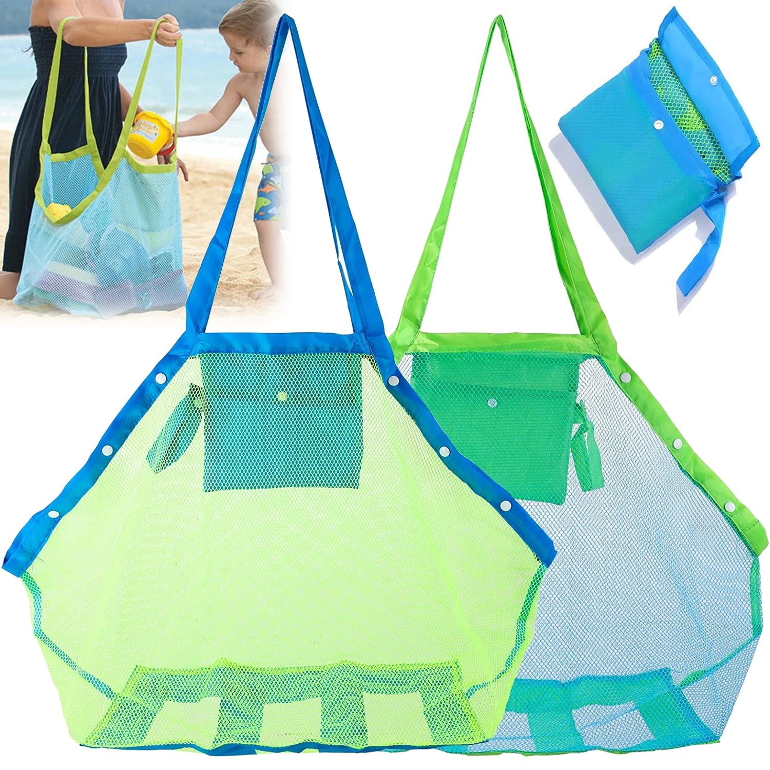 Beach Mesh Shoulder Bag Foldable Kids Toys Towel Bags Toy Storage