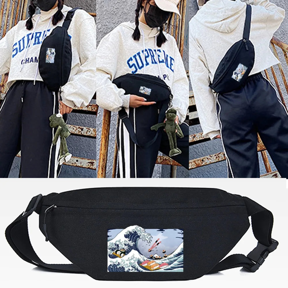 Wave Print Waist Bag Crossbody Pouch Zip Shoulder Fanny Pack