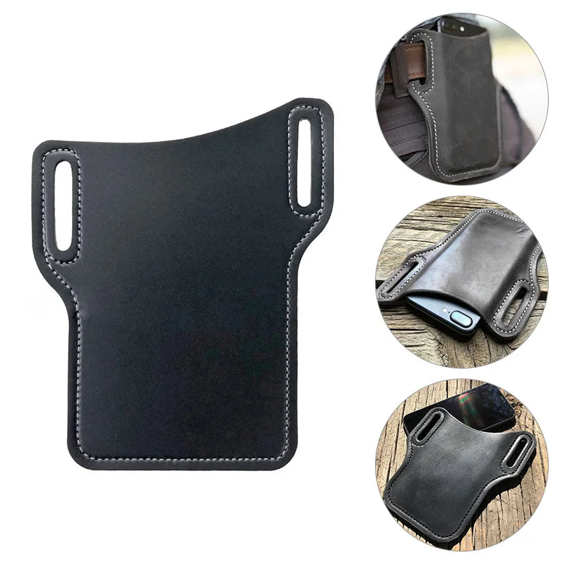 Men Leather Vertical Pockets Outdoor Phone Bag