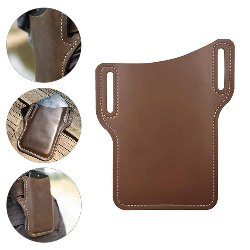 Men Leather Vertical Pockets Outdoor Phone Bag