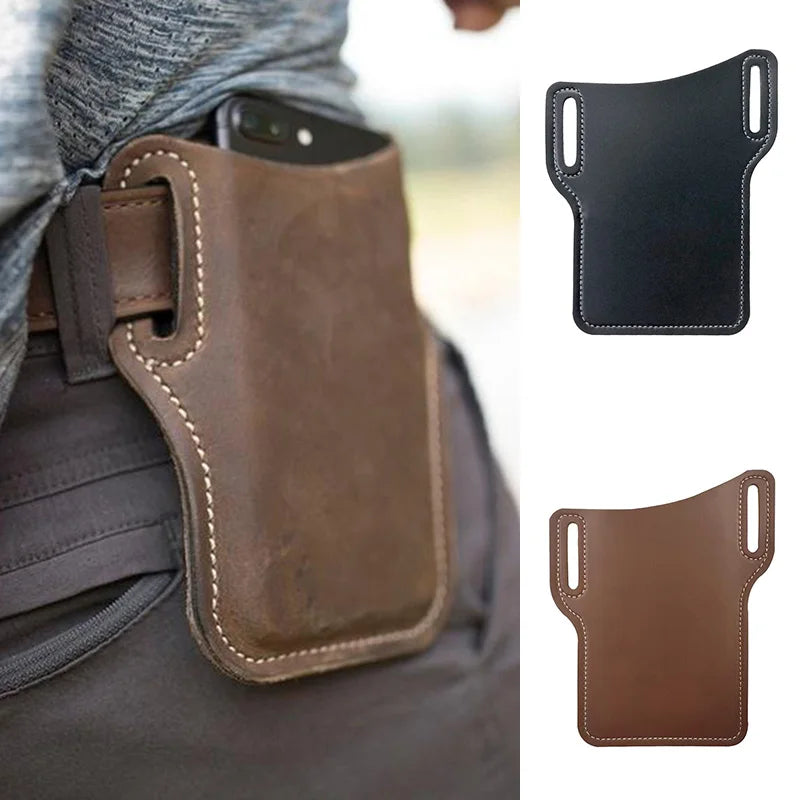Men Leather Vertical Pockets Outdoor Phone Bag