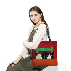 Cat Print Shoulder Bag Eco Friendly Beach Tote High Capacity Handbag
