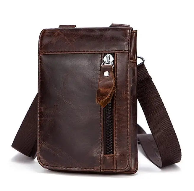 Retro Cowhide Waist Bag for Men - Small Phone Belt Bag