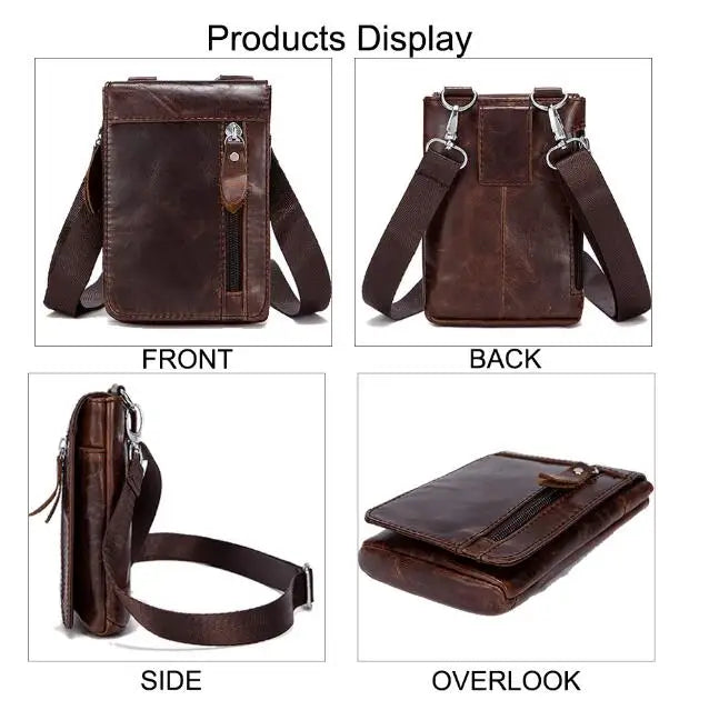 Retro Cowhide Waist Bag for Men - Small Phone Belt Bag
