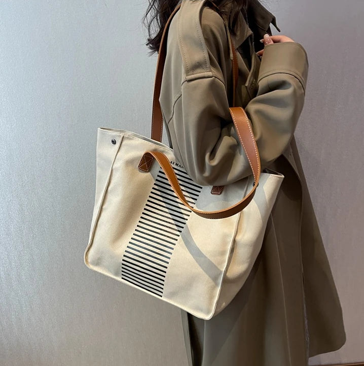 Women Canvas Work Laptop Tote Bag Big Capacity Commuter Weekender Bag