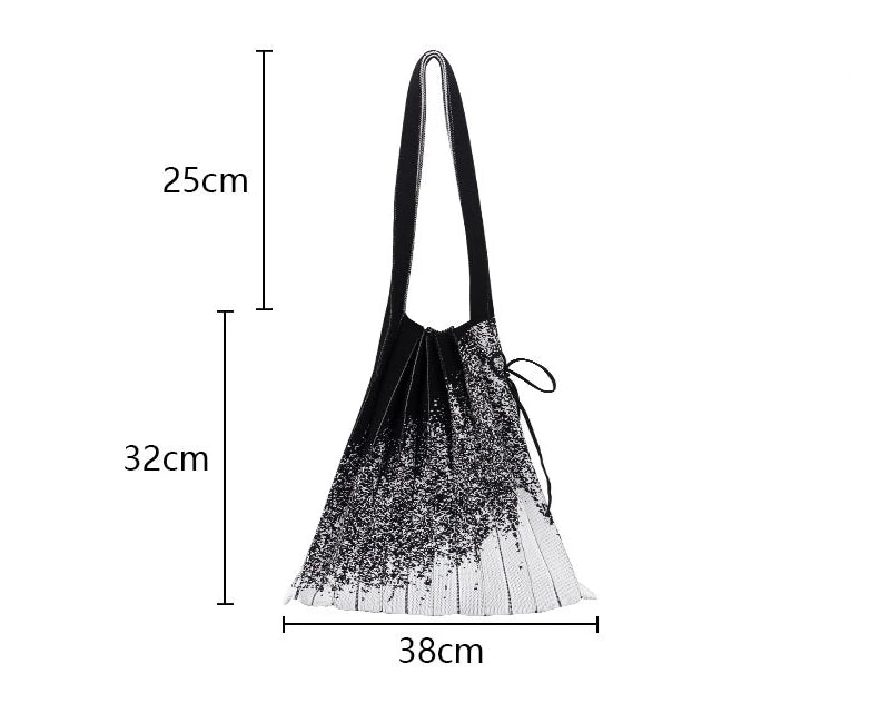 Fem. Knitted Pleated Graffiti Bag Big Capacity Portable Shopping Pouch
