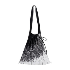 Fem. Knitted Pleated Graffiti Bag Big Capacity Portable Shopping Pouch
