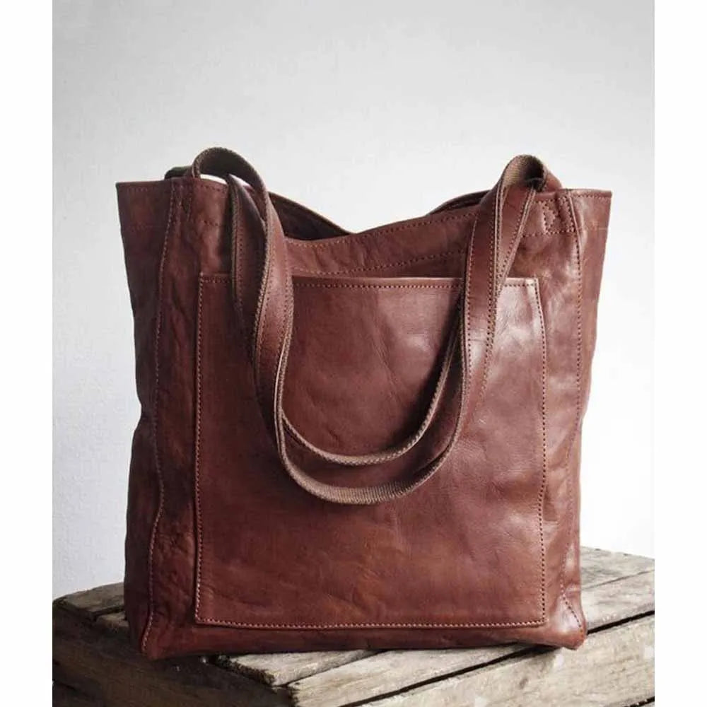 Women's Oversized Tote Handbag Vintage Style Solid Soft Pu Leather Purse