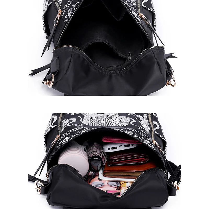 Elephant Print Travel Backpack Women School Bag Mochilas