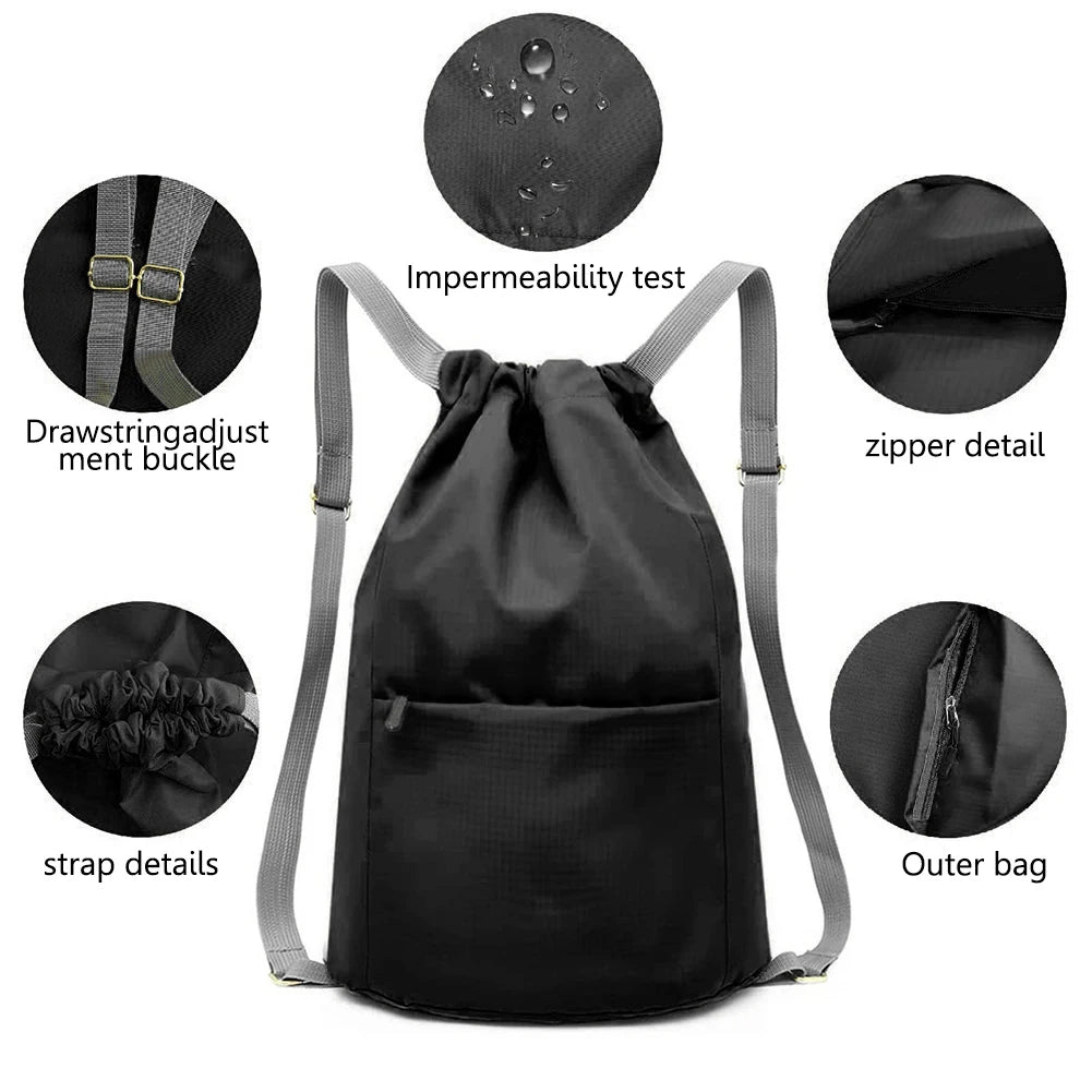 Oxford Drawstring Backpack School Gym Drawstring Bag & Shoe Pocket