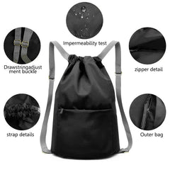 Oxford Drawstring Backpack School Gym Drawstring Bag & Shoe Pocket
