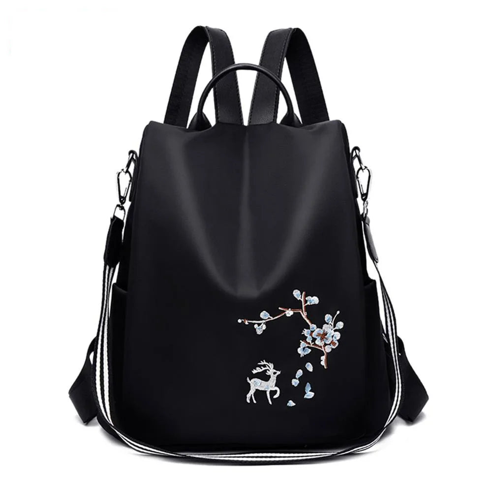 Oxford Women Backpack Embroidery Print School Shoulder Bags Anti-theft
