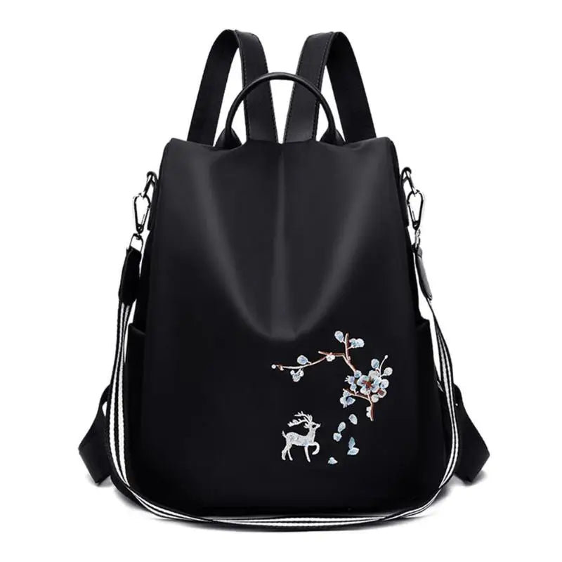 Oxford Women Backpack Embroidery Print School Shoulder Bags Anti-theft