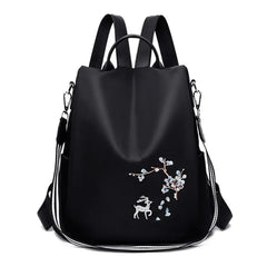 Oxford Women Backpack Embroidery Print School Shoulder Bags Anti-theft