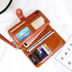 Oil Wax Leather Long Wallet Multi-card Purse