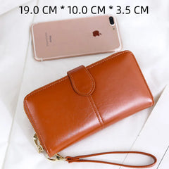 Oil Wax Leather Long Wallet Multi-card Purse