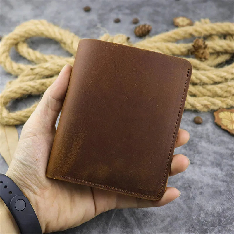 Vintage Leather Small Wallet Crazy Horse Leather Top Layer Cowhide Multi-Card
