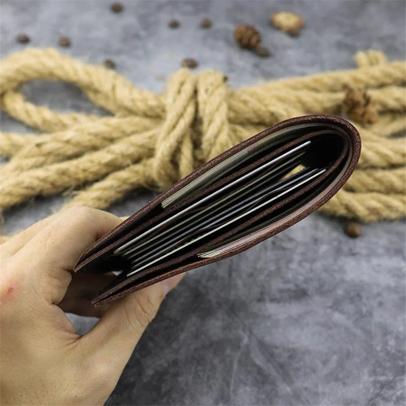 Vintage Leather Small Wallet Crazy Horse Leather Top Layer Cowhide Multi-Card