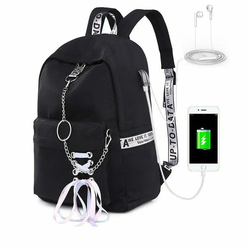 Waterproof Backpack Women School Bags For Teenagers Girls USB Charge Bow Travel