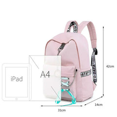 Waterproof Backpack Women School Bags For Teenagers Girls USB Charge Bow Travel