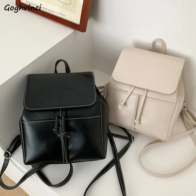 PU Backpacks Women Style String Little Rucksack Lady Big Capacity
