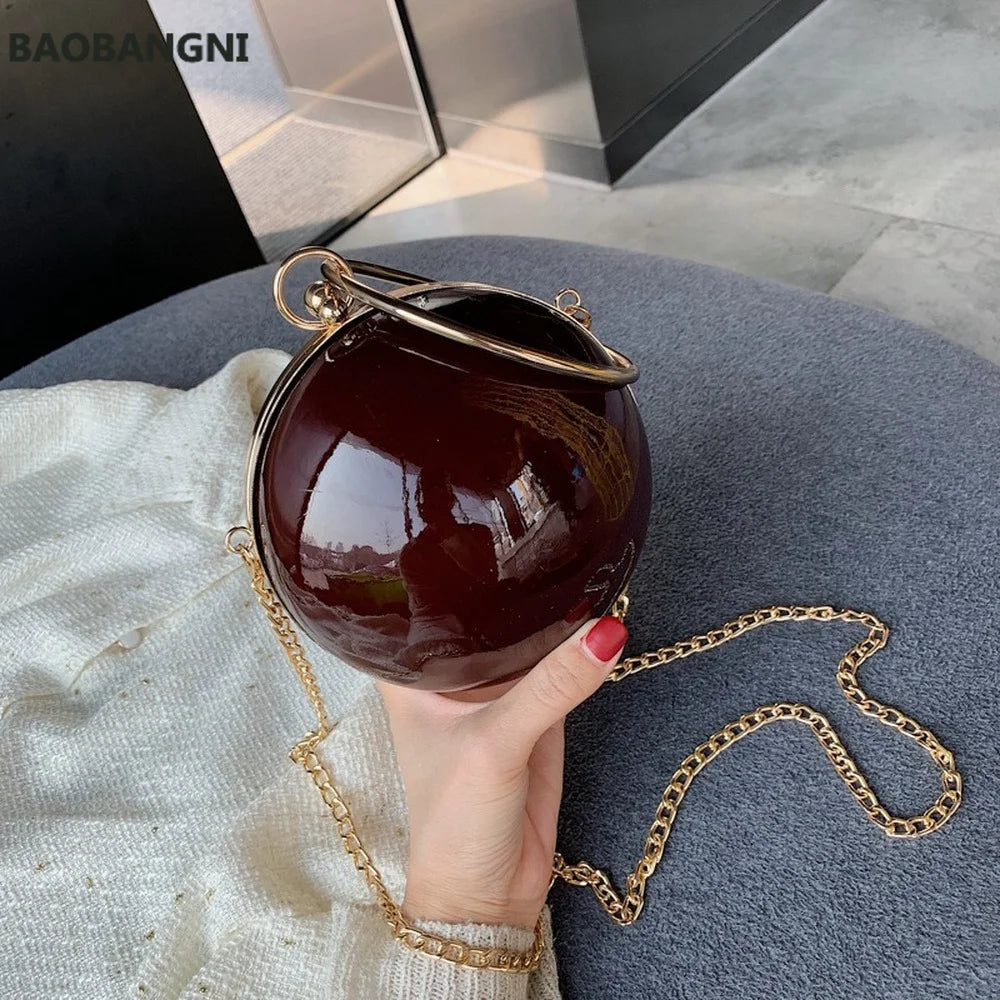 PU Ball Shape Evening Bag Round Shoulder Bag Chain Crossbody