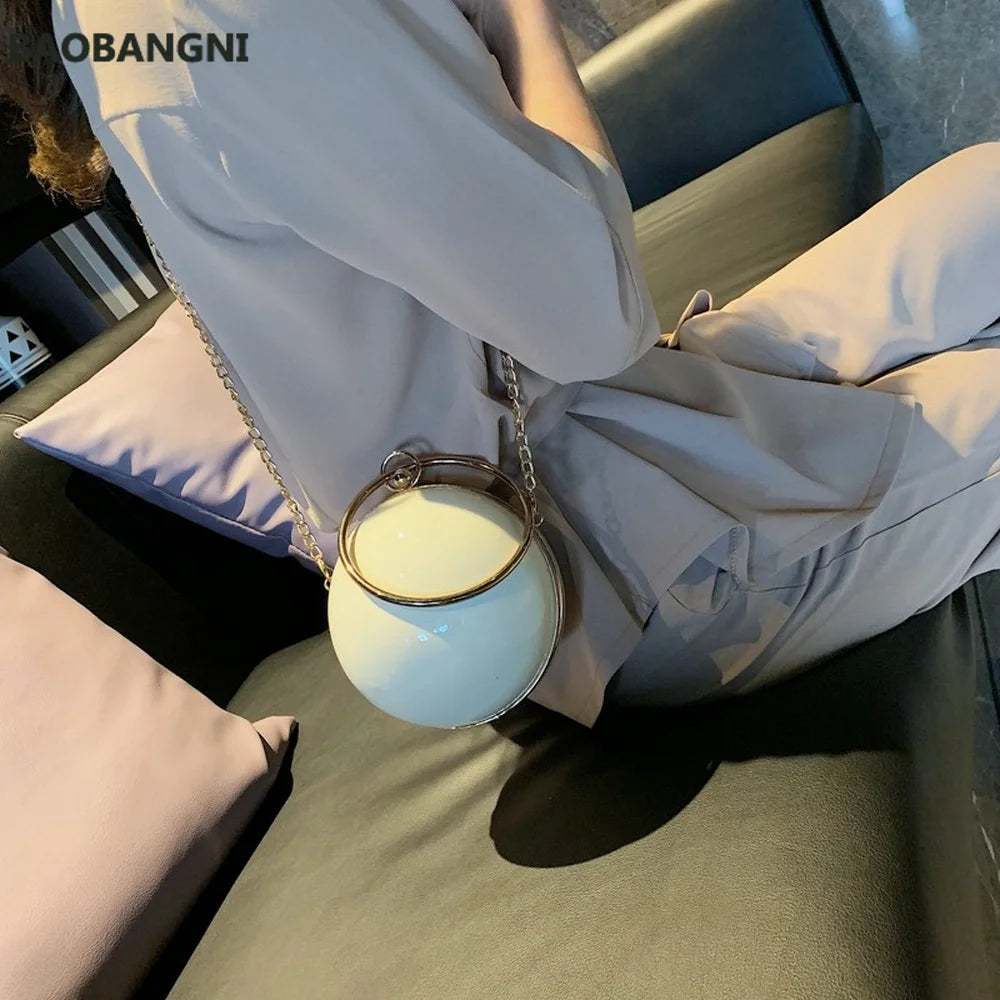 PU Ball Shape Evening Bag Round Shoulder Bag Chain Crossbody