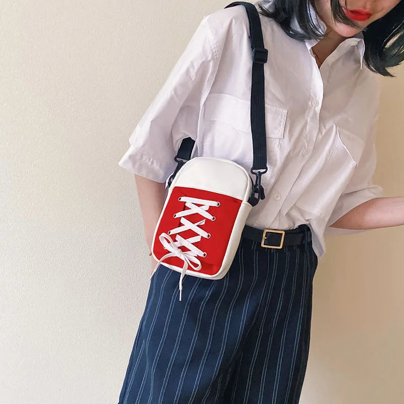 PU Canvas Shoulder Bags Women Drawstring Casual Ins Satchel Harajuku Purses
