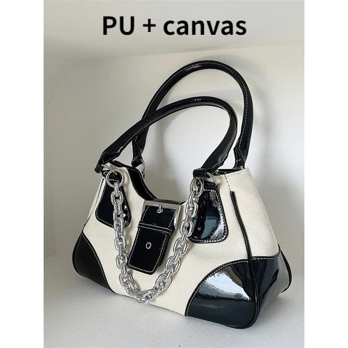 Canvas Stitching Women's Shoulder Bag Large Capacity Tote Handbag