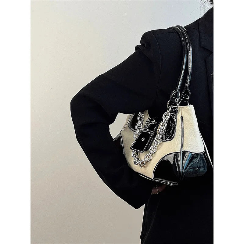 Canvas Stitching Women's Shoulder Bag Large Capacity Tote Handbag