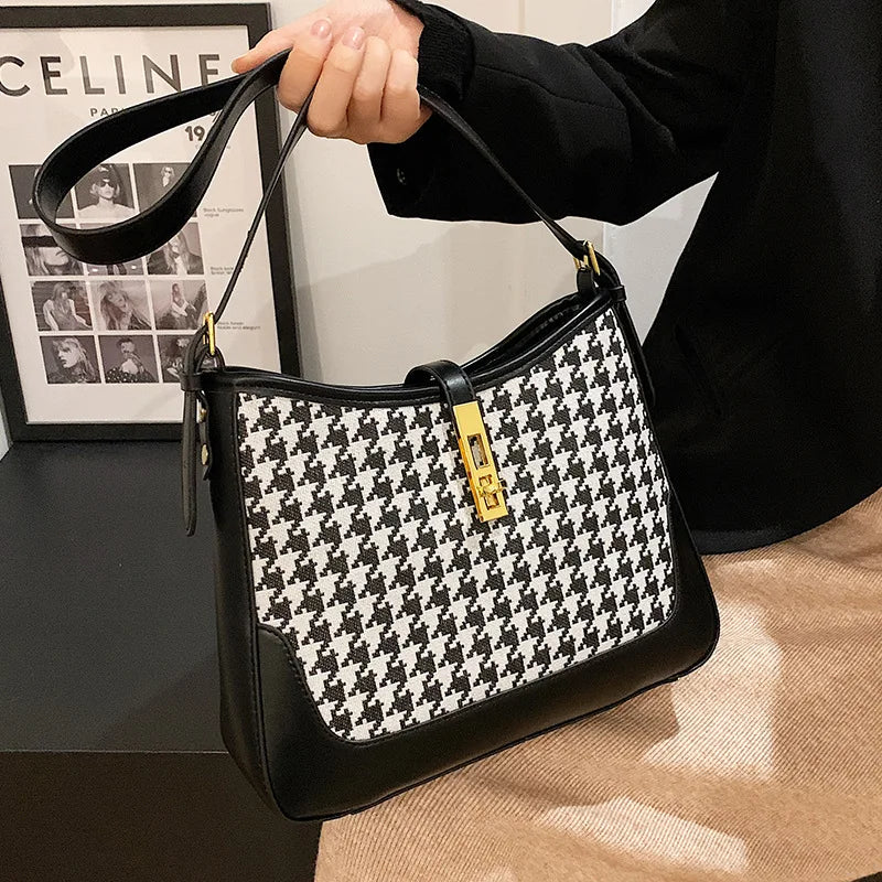 Winter Houndstooth Pattern Women's Handbag Large Capacity Underarm Bag