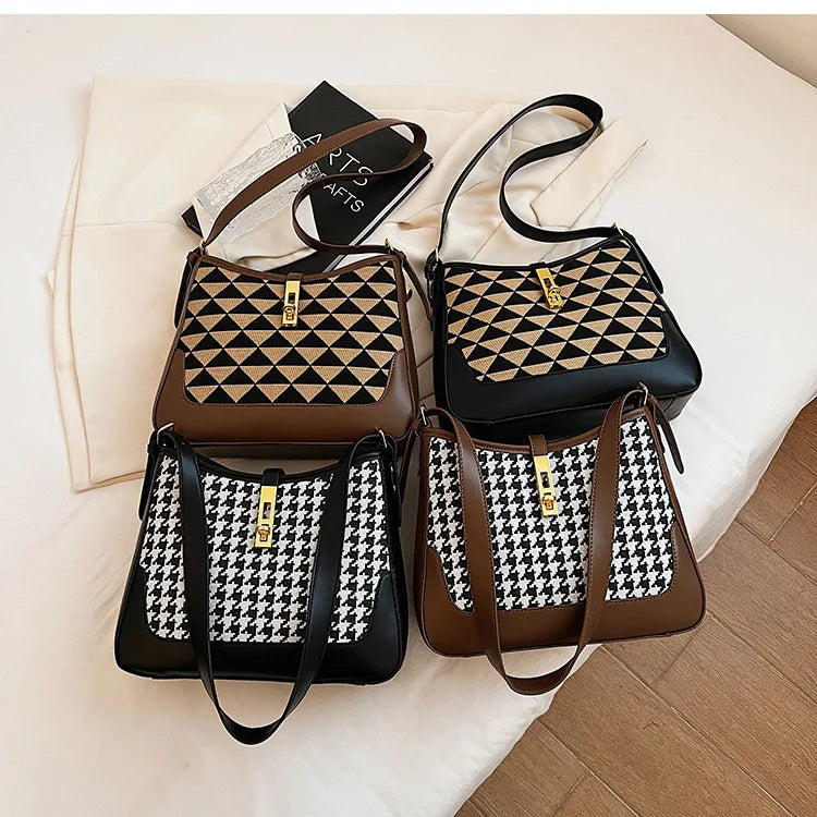 Winter Houndstooth Pattern Women's Handbag Large Capacity Underarm Bag