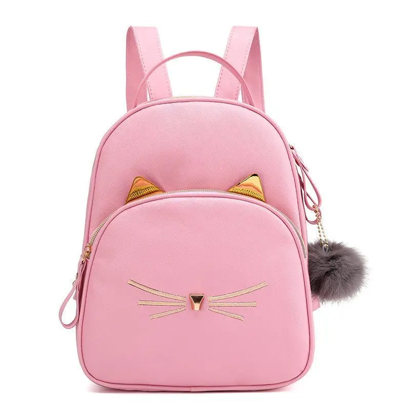 PU Cartoon Cat Backpack Personalized Name Lovely Women's Bag
