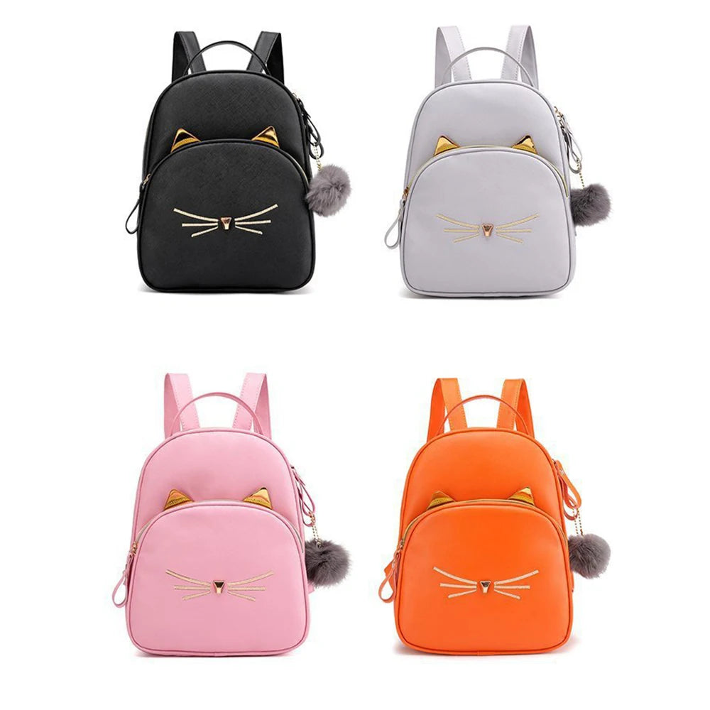PU Cartoon Cat Backpack Personalized Name Lovely Women's Bag