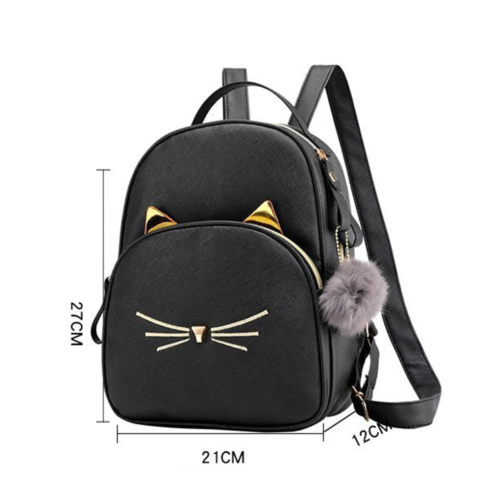 PU Cartoon Cat Backpack Personalized Name Lovely Women's Bag