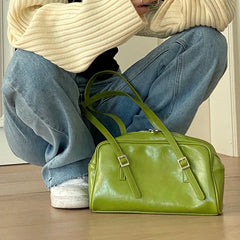 PU Green Leather Women Shoulder Bag Vintage Female Underarm Bag