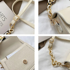 Women's PU Saddle Shoulder Bag with Chains, Soft Crossbody Bag for Office Lady