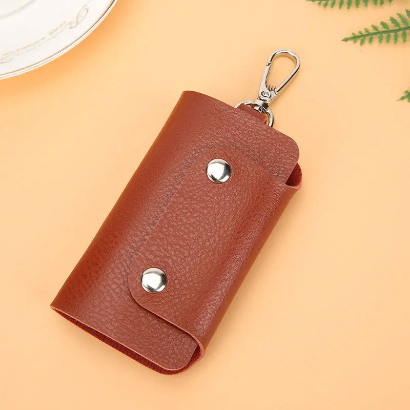 PU Keychain Men Women Solid Keyrings Wallet Covered Hasp Keys Wallets
