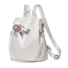 PU Ladies Leather Shoulder Backpacks Women Travel Bags Silk Scarf