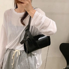 PU Leather Chain Shoulder Bags Women Solid Underarm Handbags OL Texture Retro Fl
