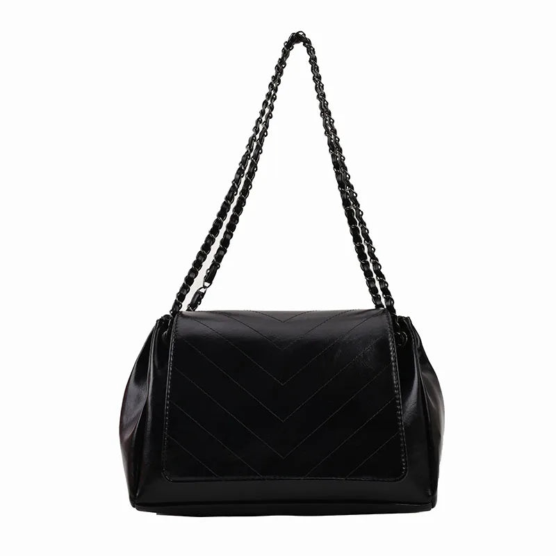 Classic PU Leather Female Shoulder Bag with Wrist Strap