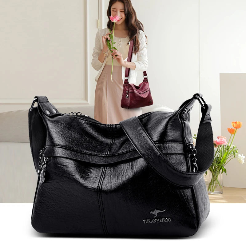 Retro PU Crossbody Bag Women Solid Color Handbag Shoulder Bag