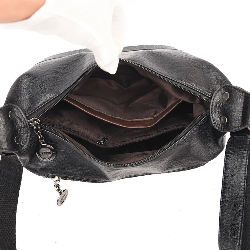 Retro PU Crossbody Bag Women Solid Color Handbag Shoulder Bag