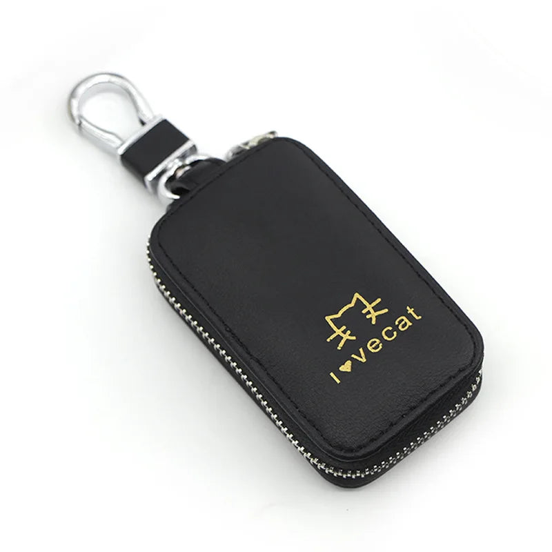 PU Leather Cat Women Car Key Holder House Keychain Bag Organizer