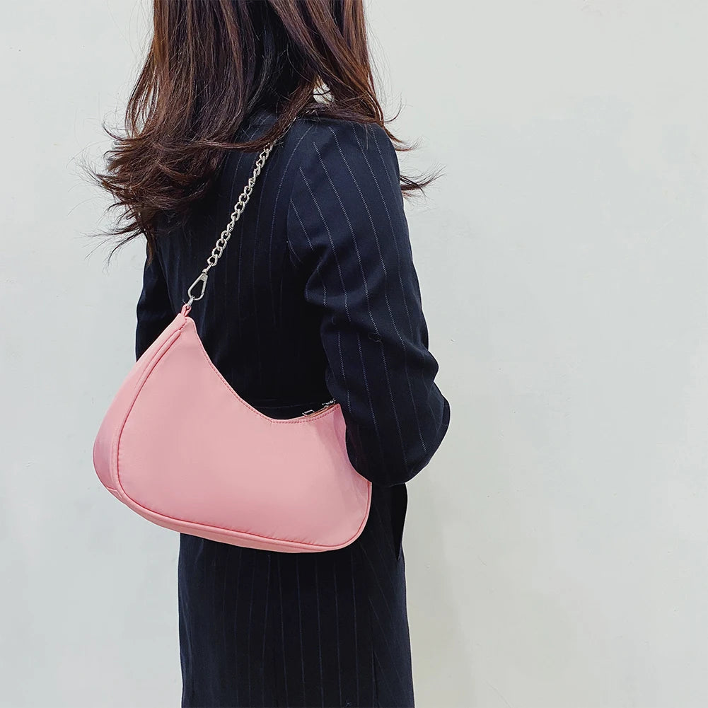 PU Leather Handbag Women Underarm Bag Retro Solid Ladies Handbags