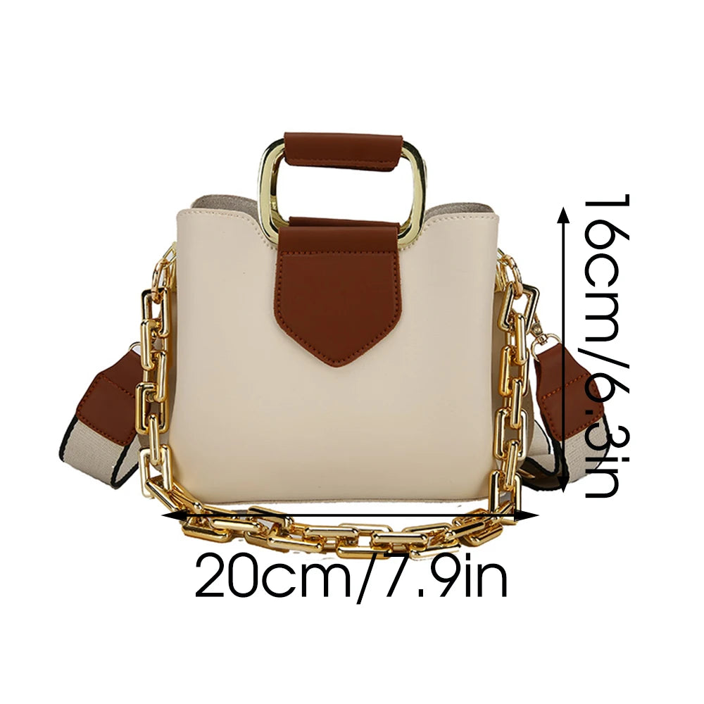 Vintage Chain Shoulder Bag PU Leather Crossbody Tote Bag