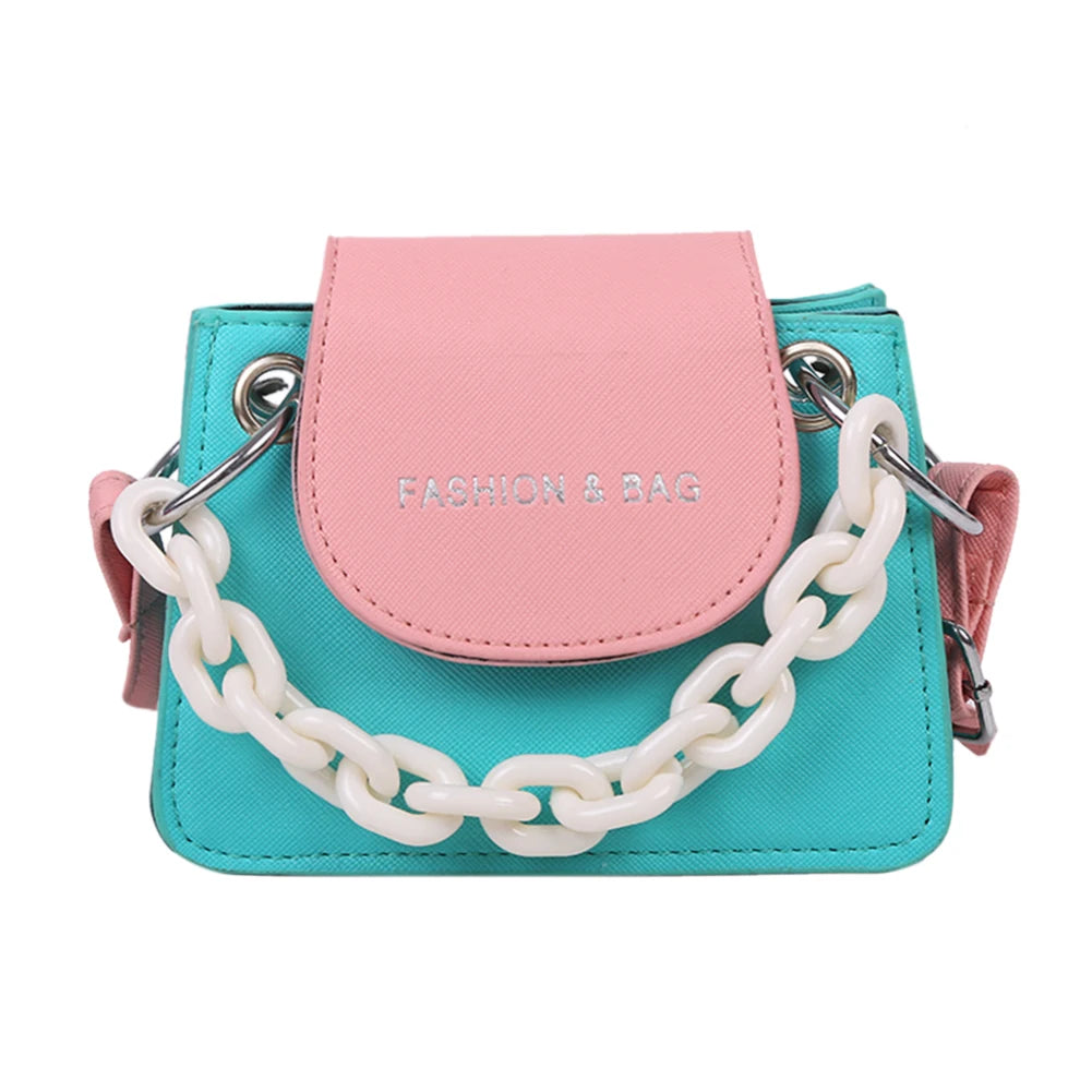 PU Leather Shoulder Bag Acrylic Chain Small Crossbody Phone Bag