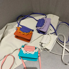 PU Leather Shoulder Bag Acrylic Chain Small Crossbody Phone Bag