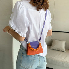 PU Leather Shoulder Bag Acrylic Chain Small Crossbody Phone Bag
