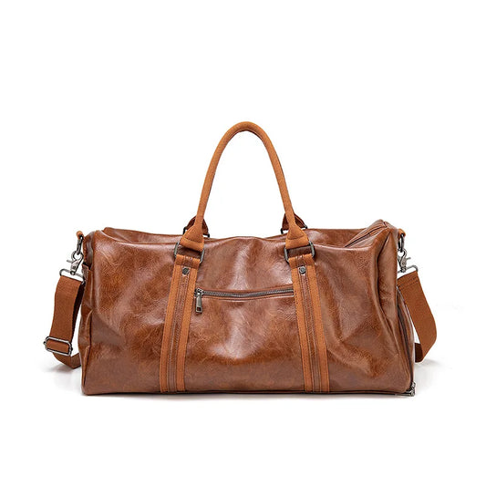 PU Leather Men Travel Bags with Shoe Compartment Large Handbag